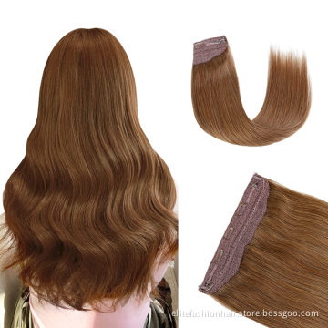 Hot sells high quality Straight HairPiece Wire hair Extension double drawn Halo Hair Extensions Real Human Hair Halo Extensions